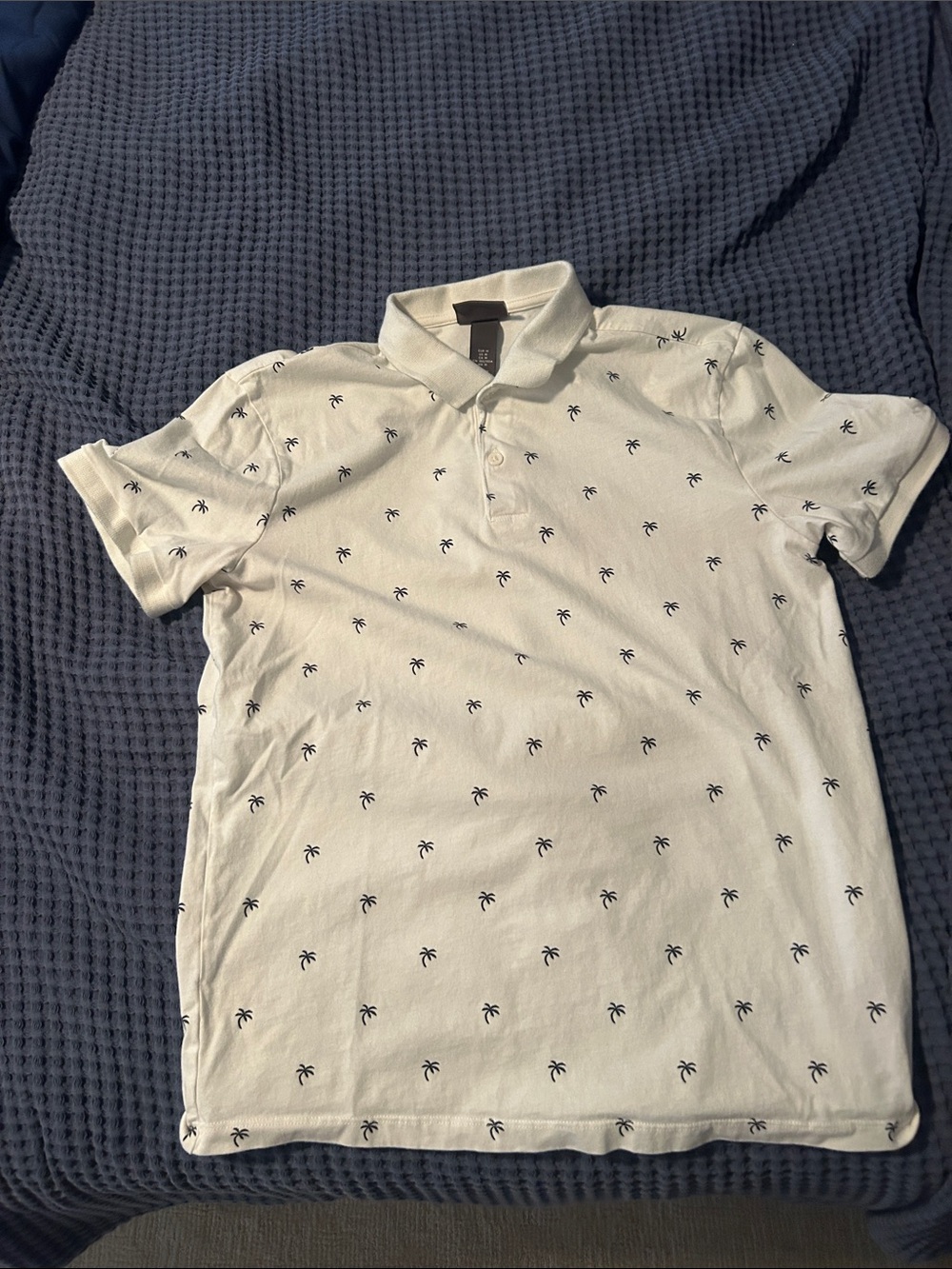 H&M Men's White Polo Shirt with Palm Print